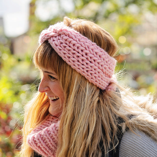 Chunky Knit Merino Wool Headband - Candy Floss