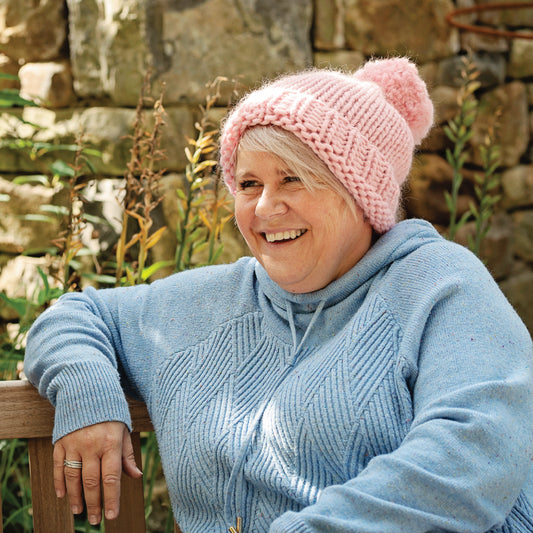Chunky Knit Merino Wool Bobble Hat - Candy Floss