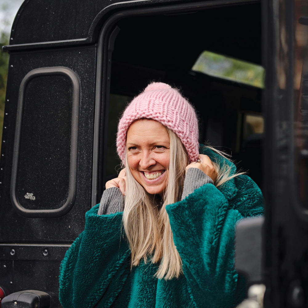 Chunky Knit Merino Wool Bobble Hat - Candy Floss