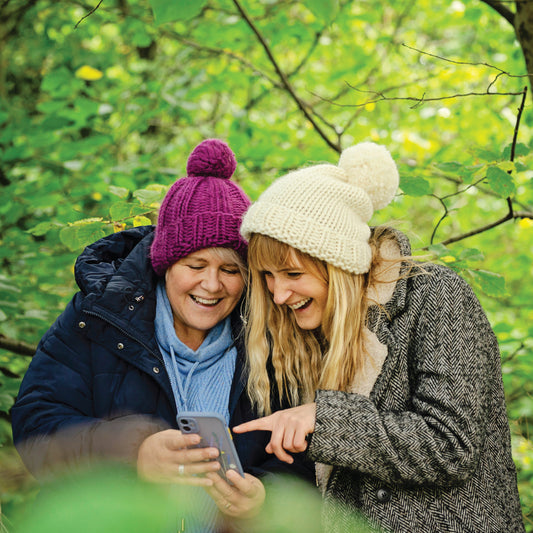 Chunky Knit Merino Wool Bobble Hat - Damson