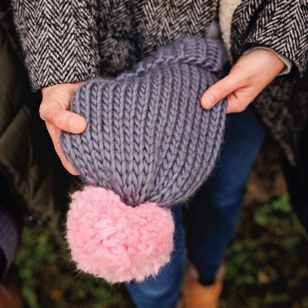 Chunky Knit Merino Wool Bobble Hat - Granite & Candy Floss