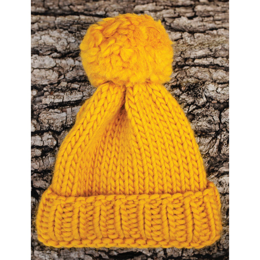 Kids Chunky Knit Merino Wool Bobble Hat - Mustard