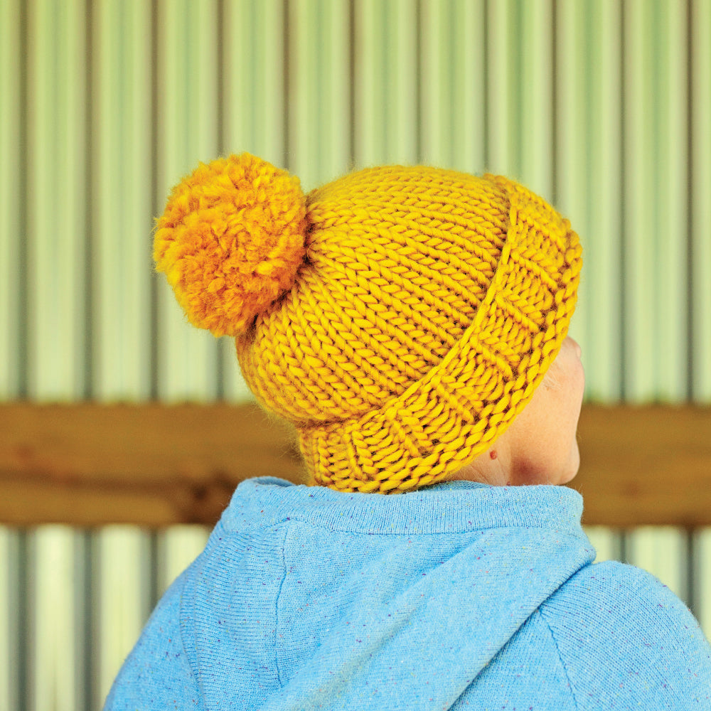 Chunky Knit Merino Wool Bobble Hat - Mustard