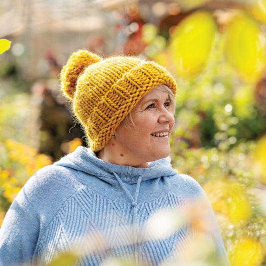 Chunky Knit Merino Wool Bobble Hat - Mustard