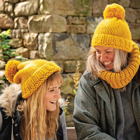 Chunky Knit Merino Wool Bobble Hat - Mustard