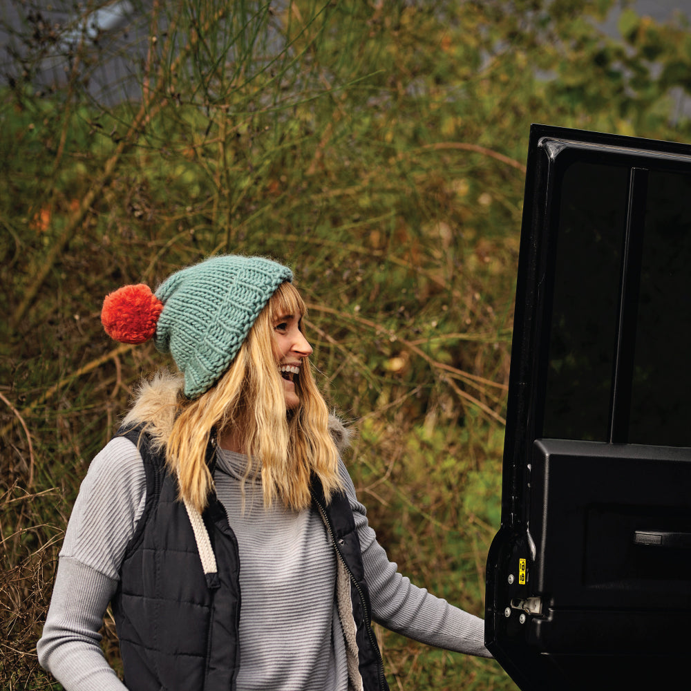 Chunky Knit Merino Wool Bobble Hat - Teal & Cinnamon