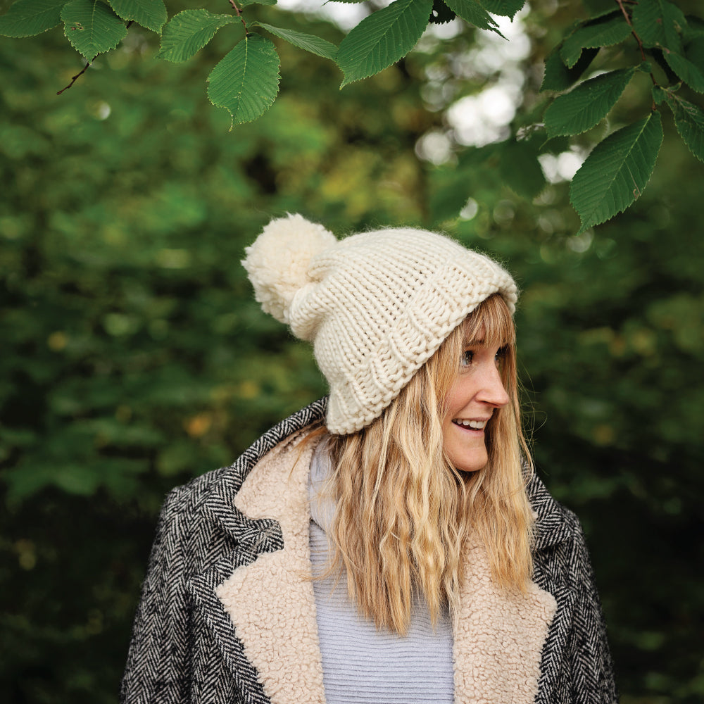 Chunky Knit Merino Wool Bobble Hat - Natural White