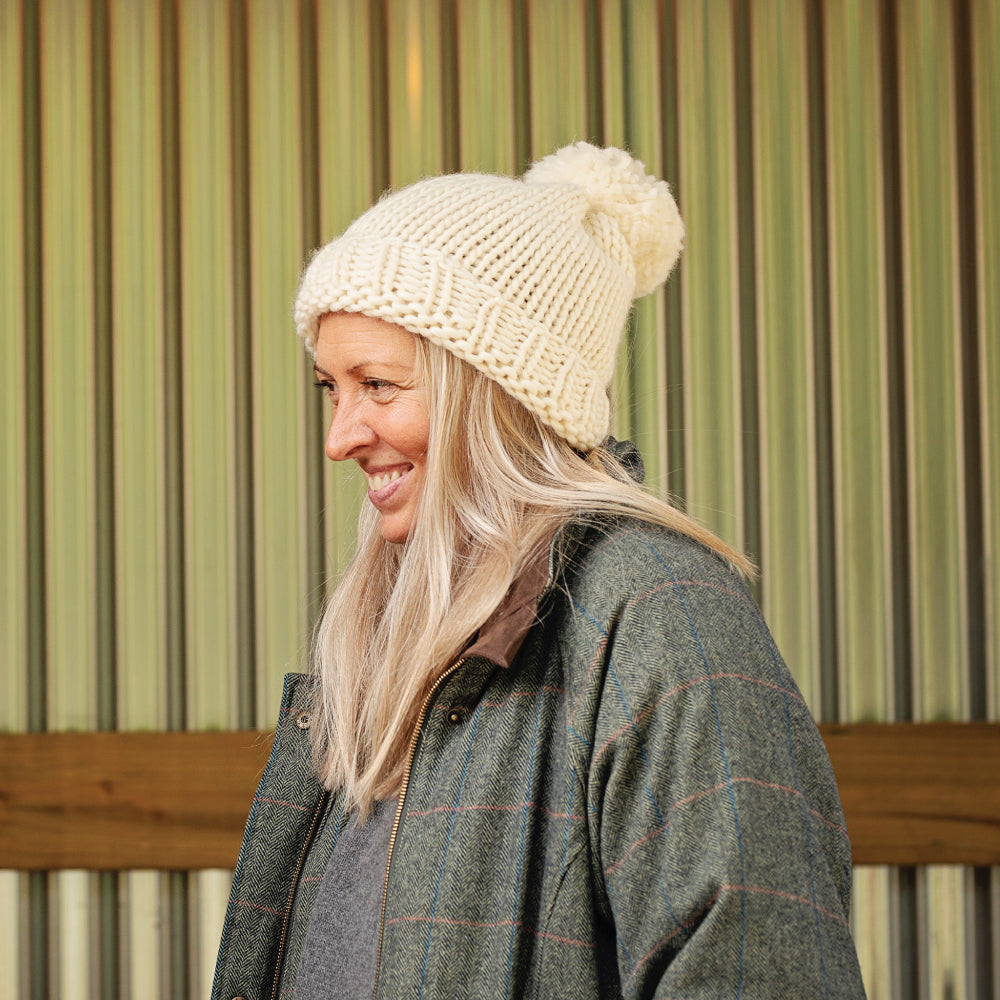 Chunky Knit Merino Wool Bobble Hat - Natural White