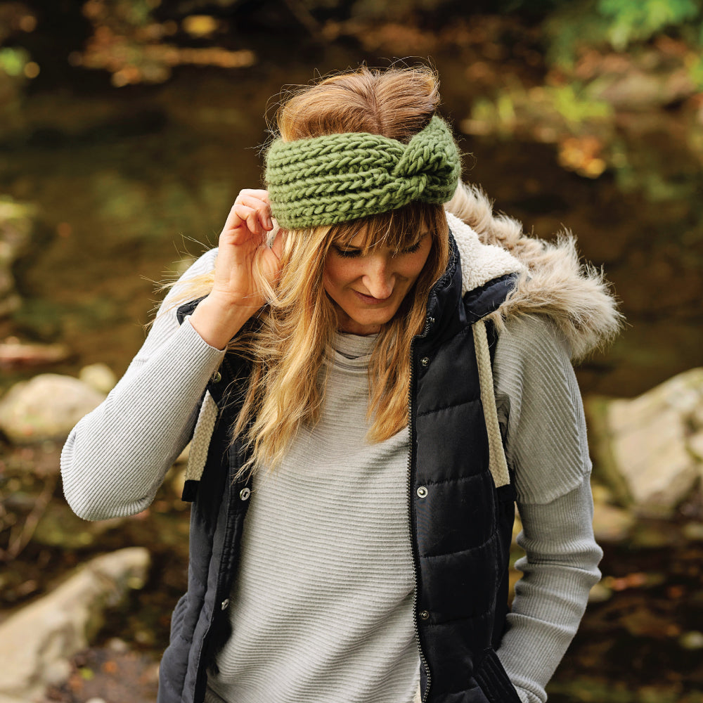 Chunky Knit Merino Wool Headband - Olive