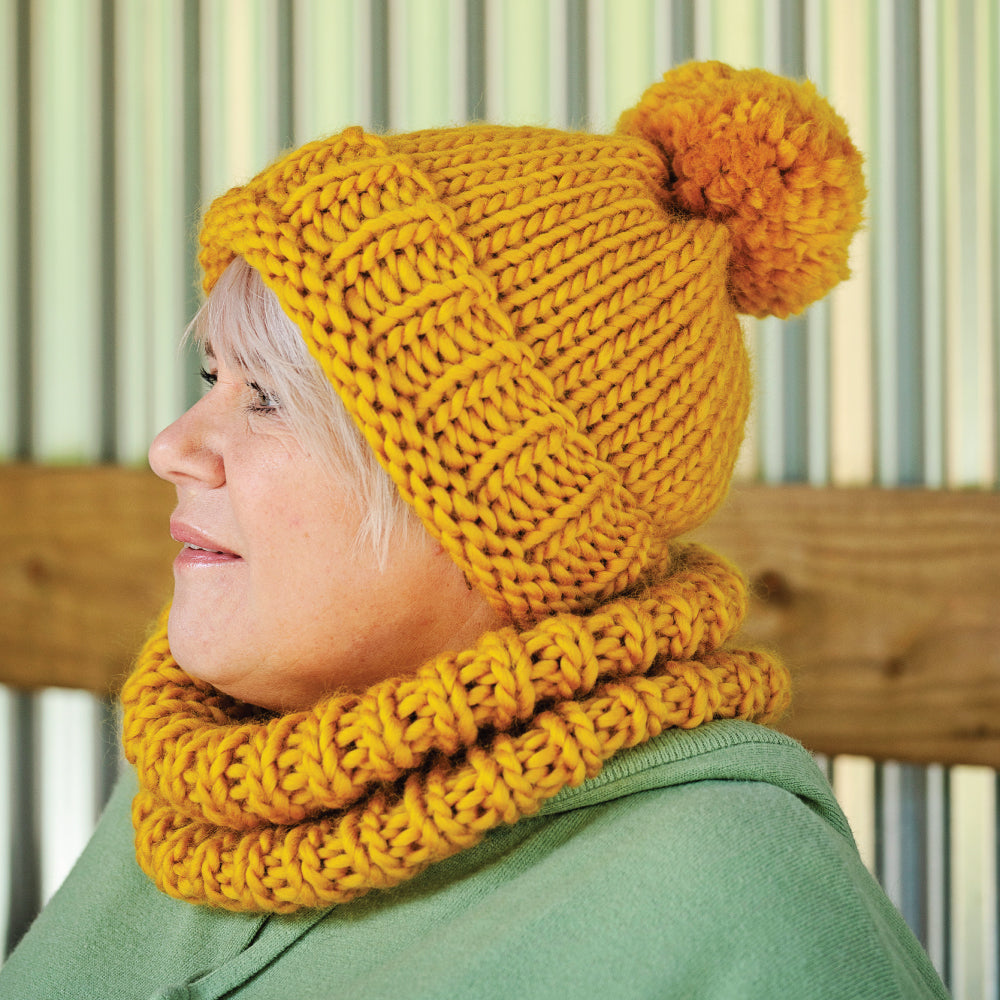 Chunky Knit Merino Wool Bobble Hat - Mustard