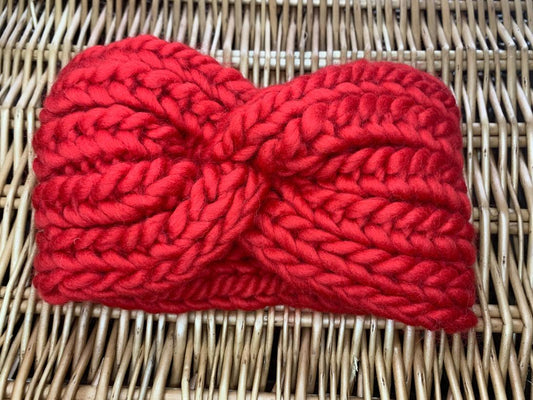 Chunky Knit Merino Wool Headband - Scarlet