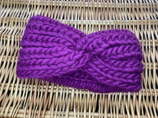 Chunky Knit Merino Wool Headband - Damson