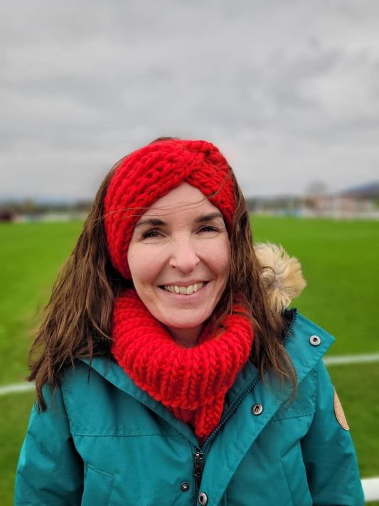 Chunky Knit Merino Wool Headband - Scarlet