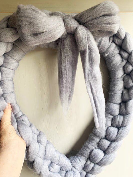 Heart Wreath - Chunky Knit Merino Wool - Ash Grey