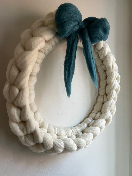 Spring Chunky Knit Merino Wreath with Bow at HOLDEN CLOUGH NUSRERIES