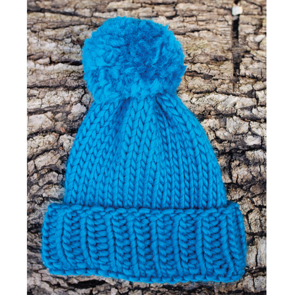 Chunky Knit Merino Wool Bobble Hat - Aquamarine