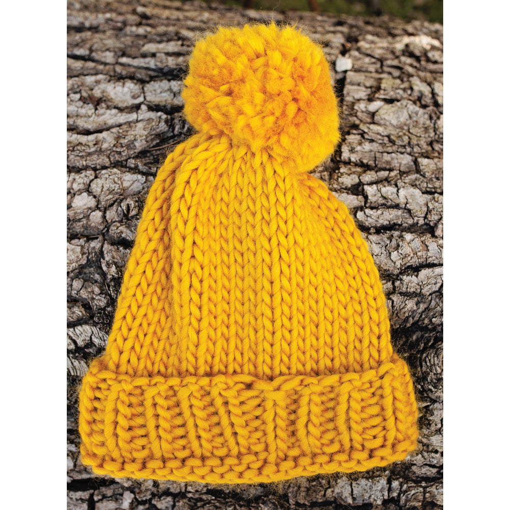 Chunky Knit Merino Wool Bobble Hat - Mustard