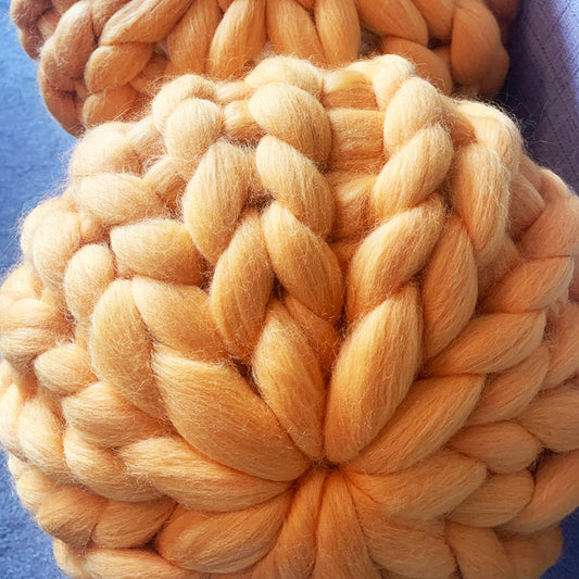 Round Cushion - Chunky Knit Merino Wool - Sunset Yellow