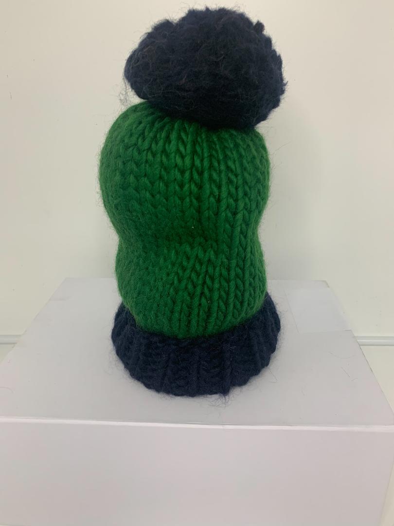 Chunky Knit Merino Wool Bobble Hat - Emerald & Navy
