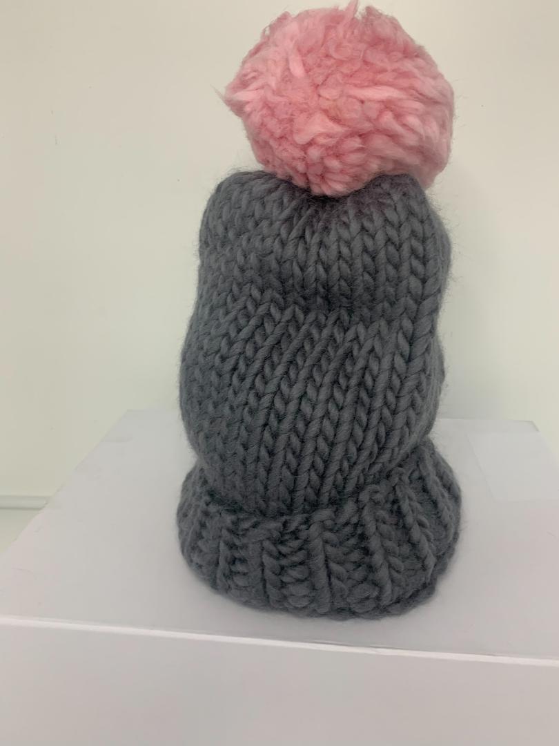 Chunky Knit Merino Wool Bobble Hat - Granite & Candy Floss