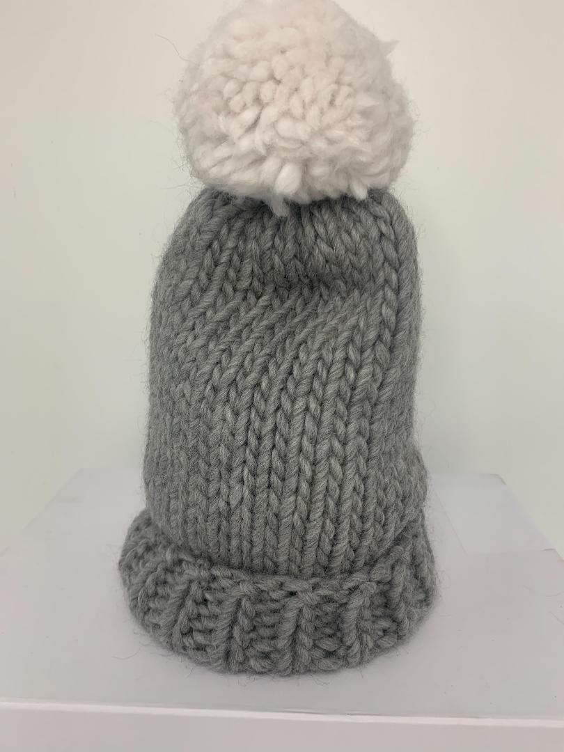 Chunky Knit Merino Wool Bobble Hat - Granite & White Bobble