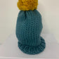 Chunky Knit Merino Wool Bobble Hat - Teal & Mustard Bobble