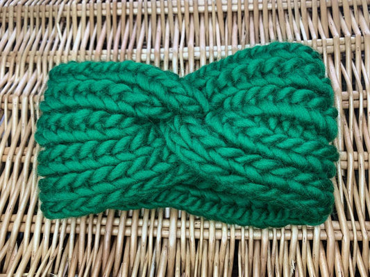 Chunky Knit Merino Wool Headband - Emerald