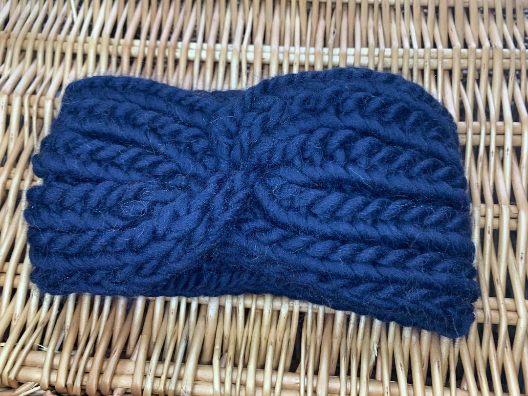 Chunky Knit Merino Wool Headband - Navy