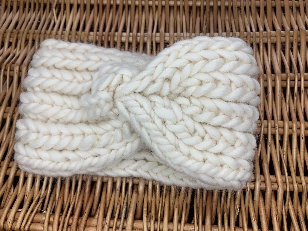 Chunky Knit Merino Wool Headband - Natural White