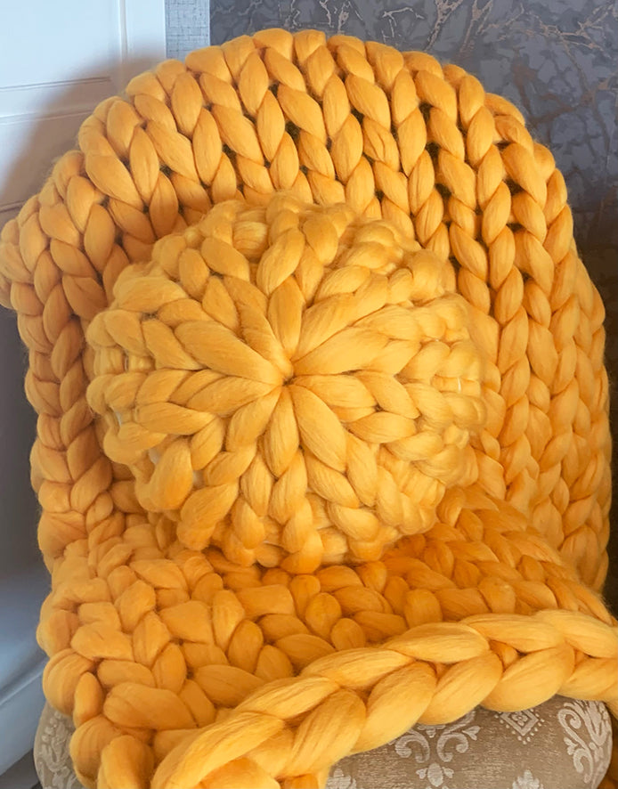 chunky knit blanket in sunset yellow