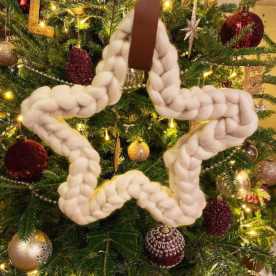 Chunky knit star on a christmas tree