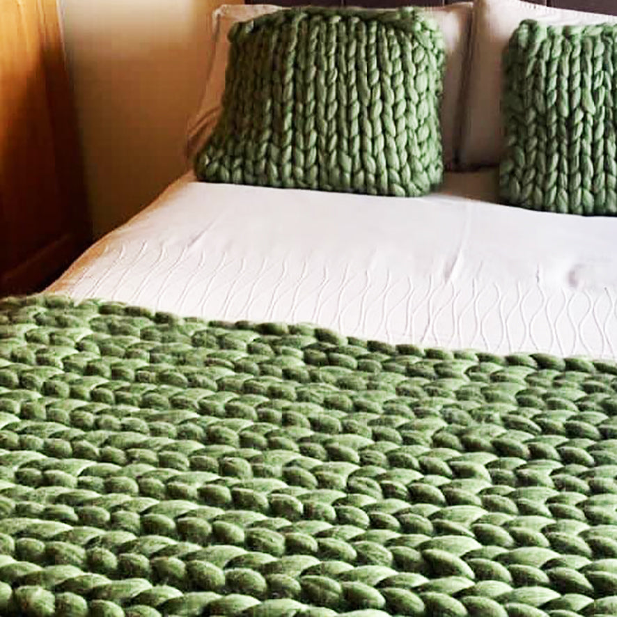 giant chunky knitted blanket in green