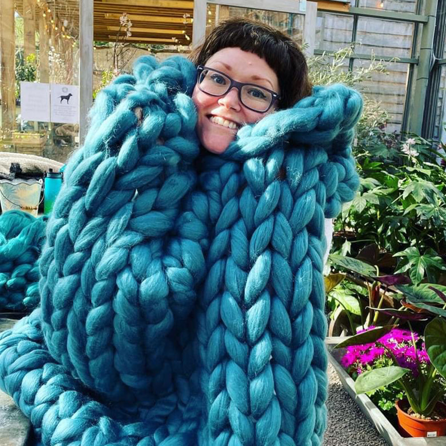 Teal chunky knit blanket sale